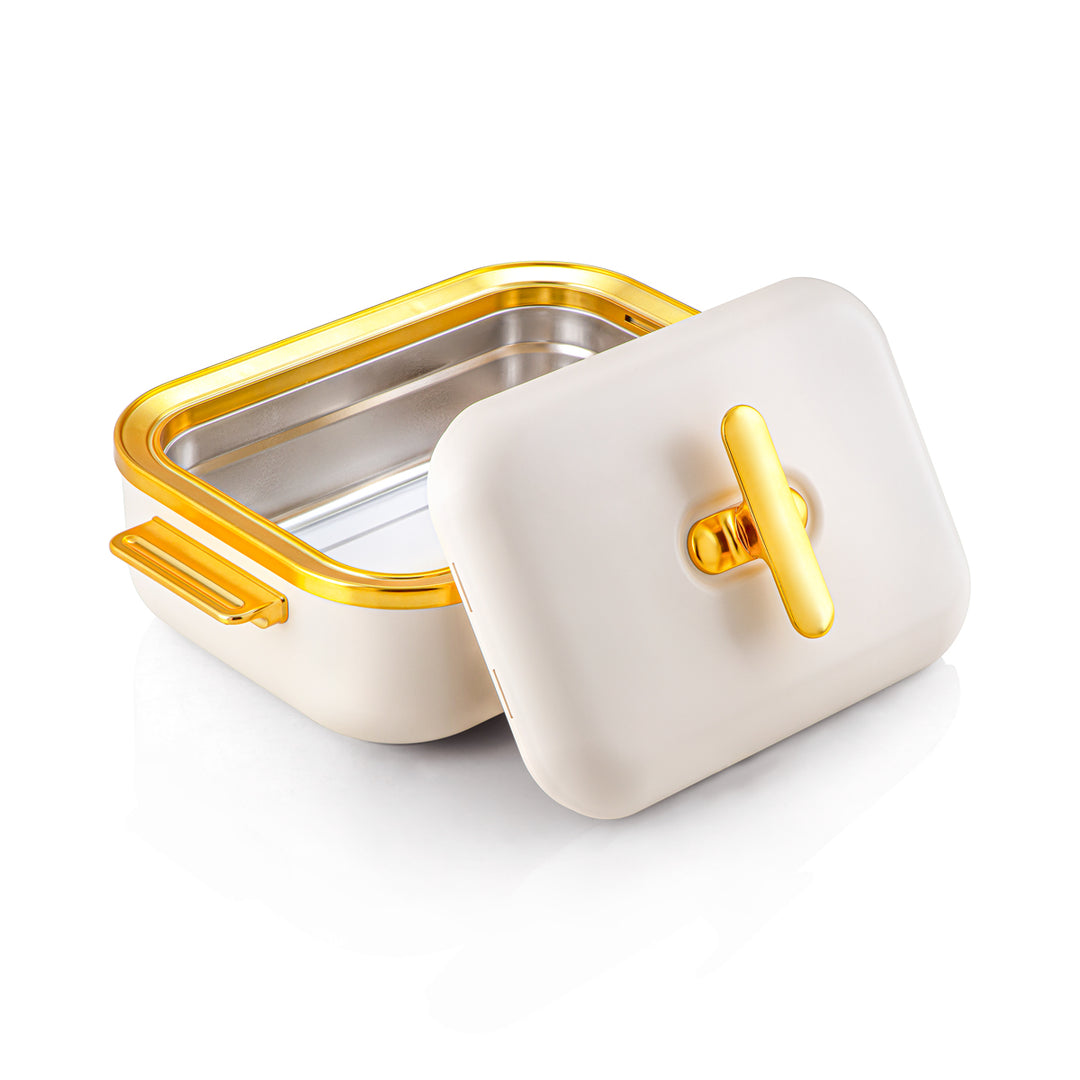 Almarjan 4 Liter Rectangle Plastic Hot Pot Beige & Gold - HP03-400 Beige Gold