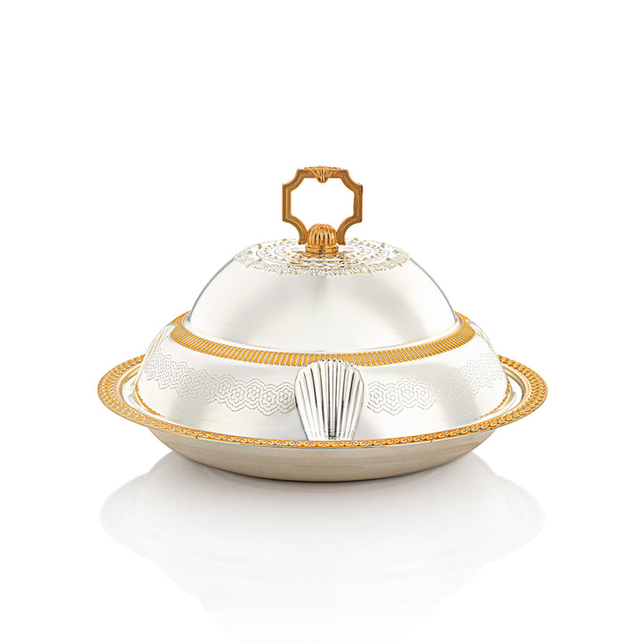 Almarjan 30 CM Sadaf Collection Tray With Cover Silver & Gold - RT4431S-SG