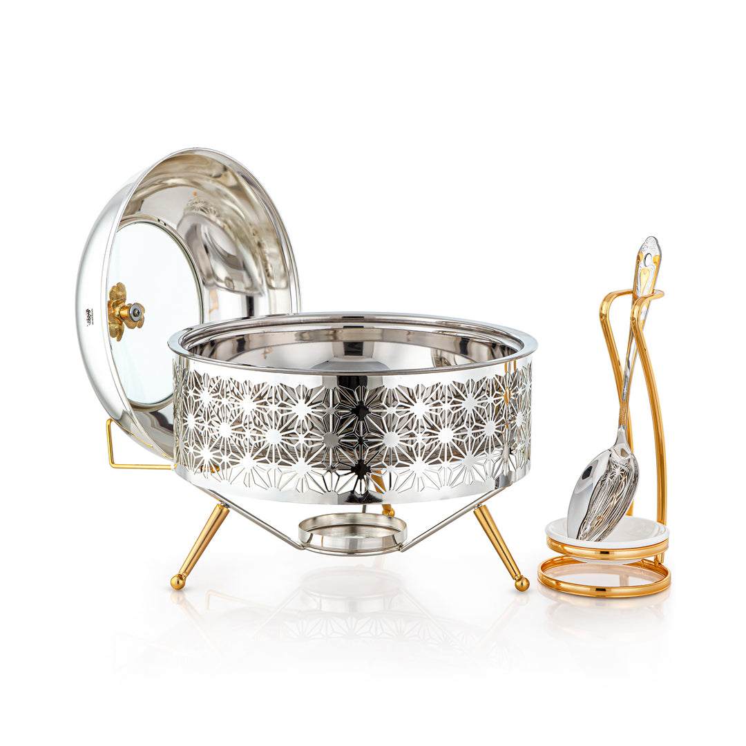Almarjan 3000 ML Chafing Dish With Spoon Silver & Gold - STS0012909