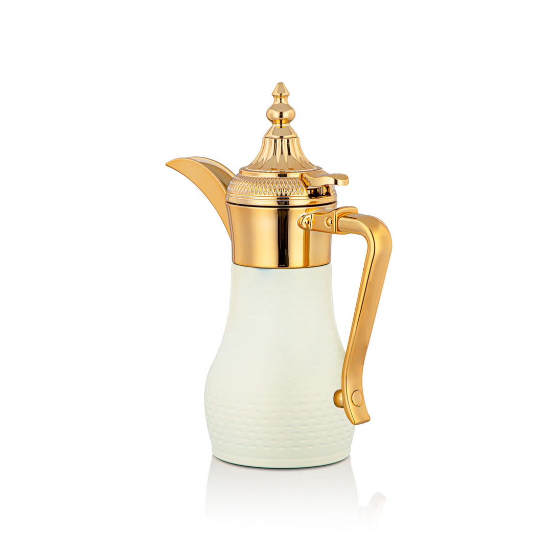 Almarjan 0.35 Liter Stainless Steel Double Wall Hammered Collection Vacuum Dallah White & Gold - SUD/H-035-MIVG