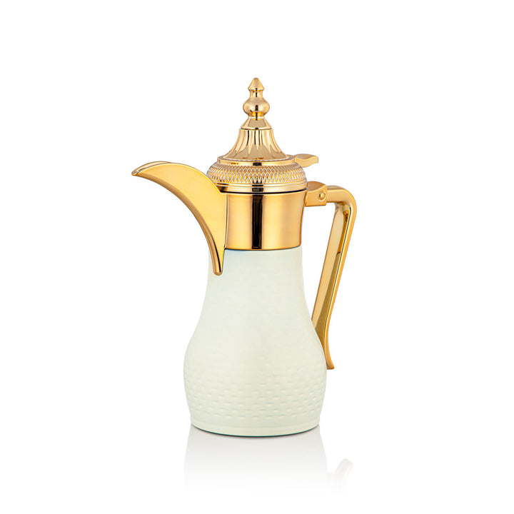 Almarjan 0.35 Liter Stainless Steel Double Wall Hammered Collection Vacuum Dallah White & Gold - SUD/H-035-MIVG