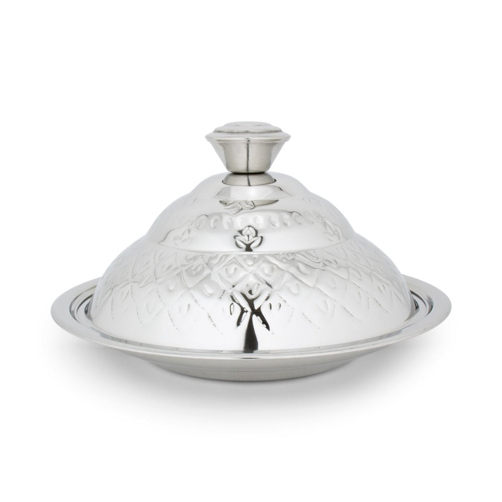 ALMARJAN 30 CM Roy Collection Round Stainless Steel Koozy Tray With Cover Silver STS0292329