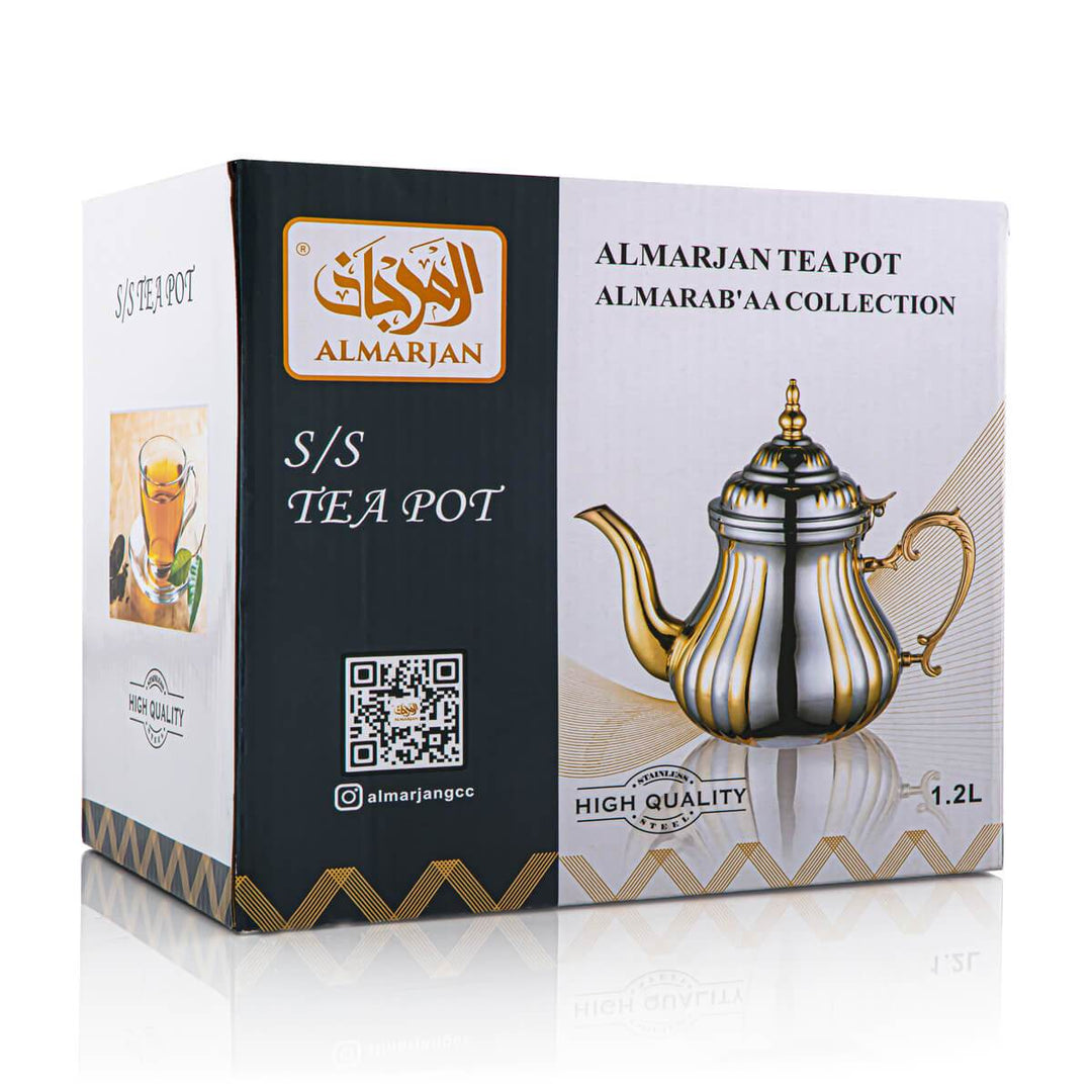 Almarjan 0.8 Liter Stainless Steel Teapot Silver & Gold - STS0010655