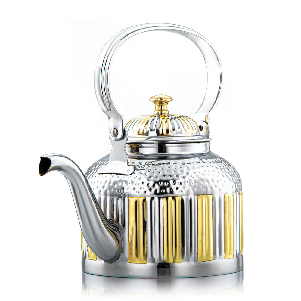  Almarjan 2 Liter Maraba'a Collection Stainless Steel Tea Kettle Silver & Gold - STS0010694 
