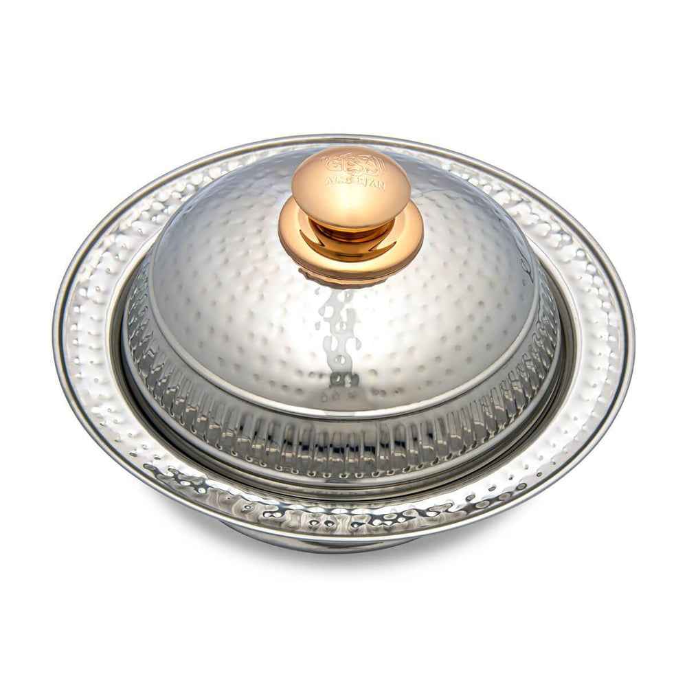 Almarjan 20 CM Hammered Collection Stainless Steel Serving Dish with Cover Silver - STS0200642