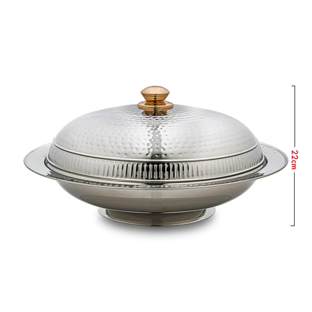Almarjan 40 CM Hammered Collection Stainless Steel Serving Dish with Cover Silver - STS0200646