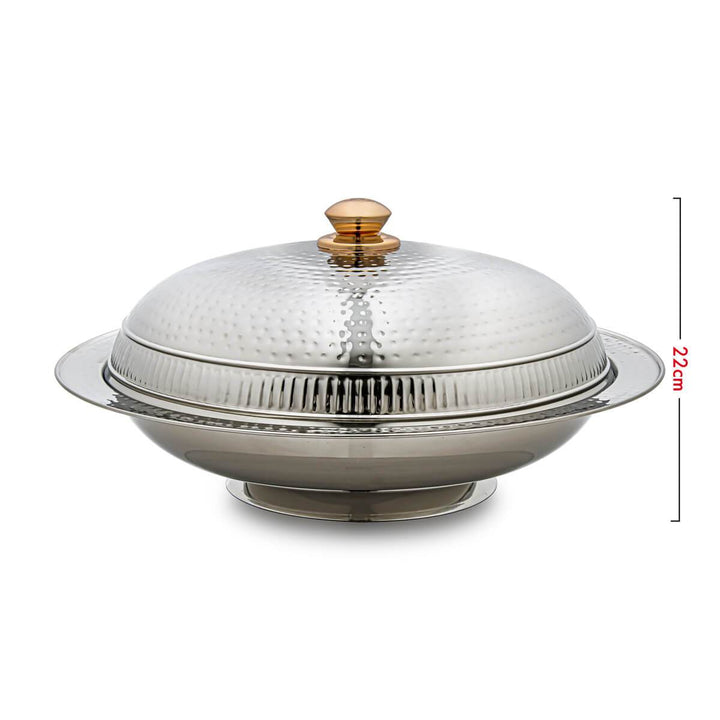Almarjan 40 CM Hammered Collection Stainless Steel Serving Dish with Cover Silver - STS0200646