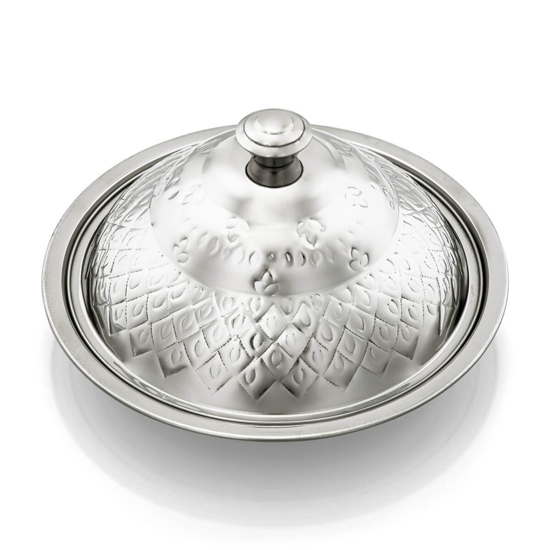 ALMARJAN 30 CM Roy Collection Round Stainless Steel Koozy Tray With Cover Silver STS0292329