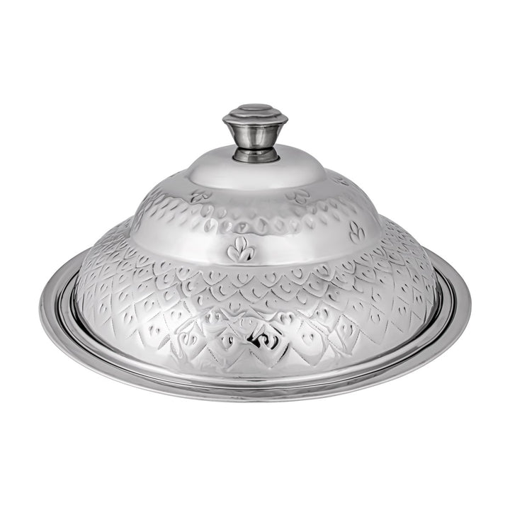 Almarjan 40 CM Royal Collection Round Stainless Steel Koozy Tray With Cover Silver - STS0292331