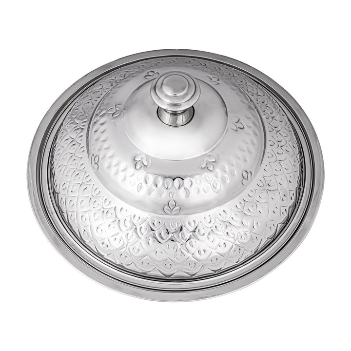 Almarjan 40 CM Royal Collection Round Stainless Steel Koozy Tray With Cover Silver - STS0292331