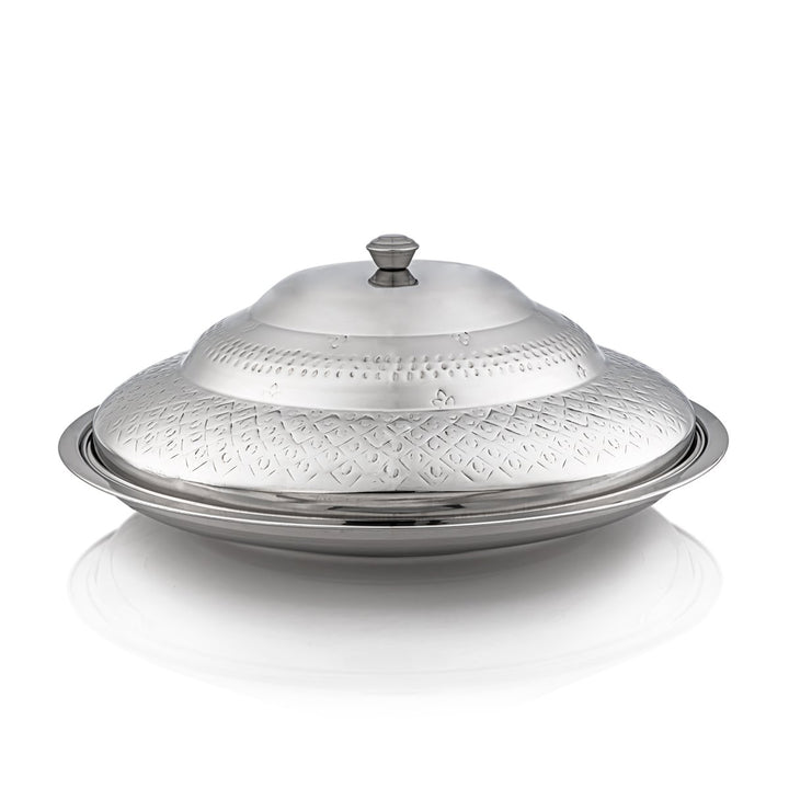 Almarjan 75 CM Royal Collection Round Stainless Steel Koozy Tray With Cover Silver - STS0292338