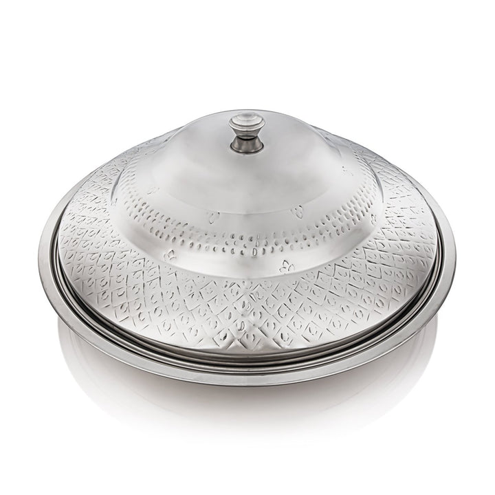 Almarjan 75 CM Royal Collection Round Stainless Steel Koozy Tray With Cover Silver - STS0292338