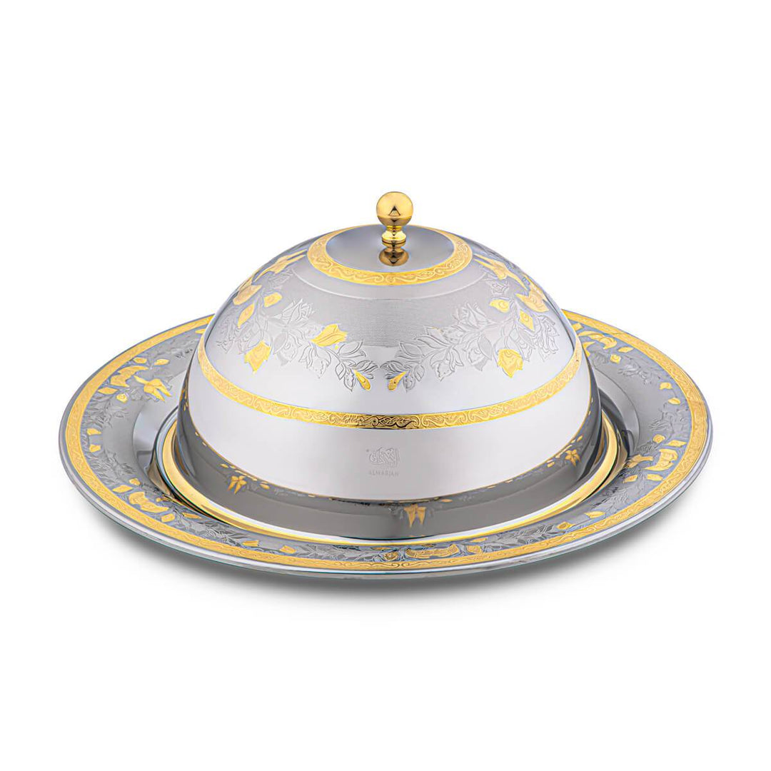 Almarjan 38 CM Carol Collection Stainless Steel Round Quzi Tray - STS2051140
