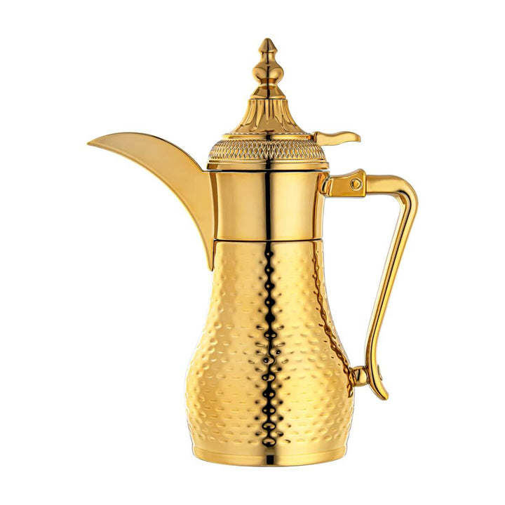 ALMARJAN Stainless Steel Double Wall Hammered Collection Vacuum Dallah Gold 0.35 Liter SUD-H-035-G