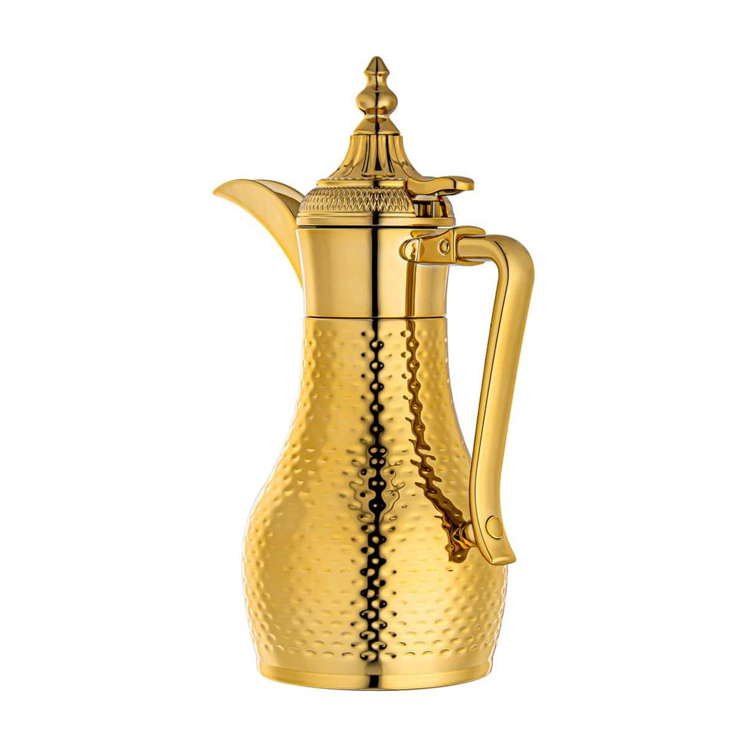 ALMARJAN Stainless Steel Double Wall Hammered Collection Vacuum Dallah Gold 0.6 Liter SUD-H-060-G
