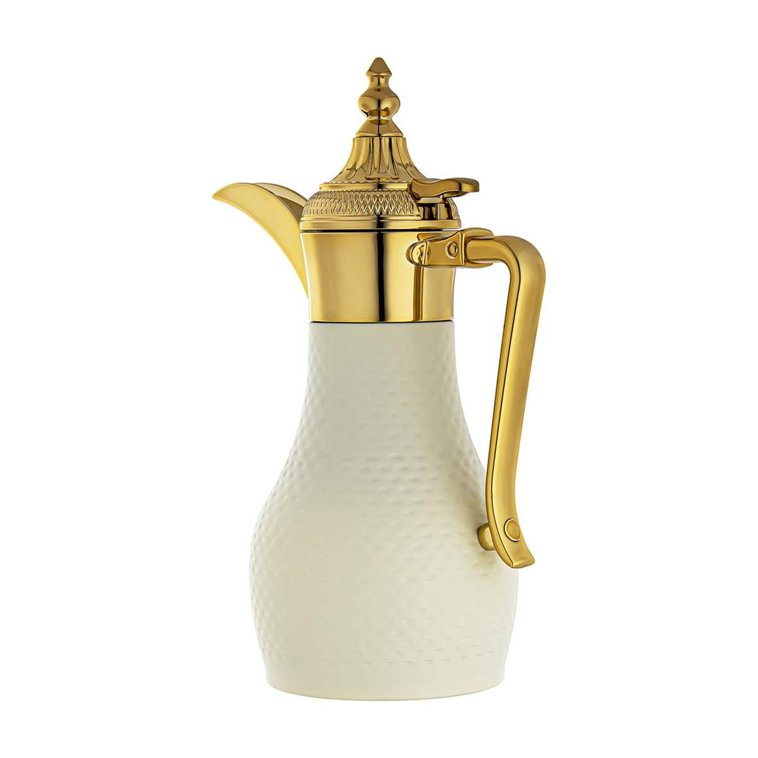 Almarjan 0.6 Liter Stainless Steel Double Wal Hammered Collection Vacuum Dallah White & Gold - SUD/H-060-MIVG