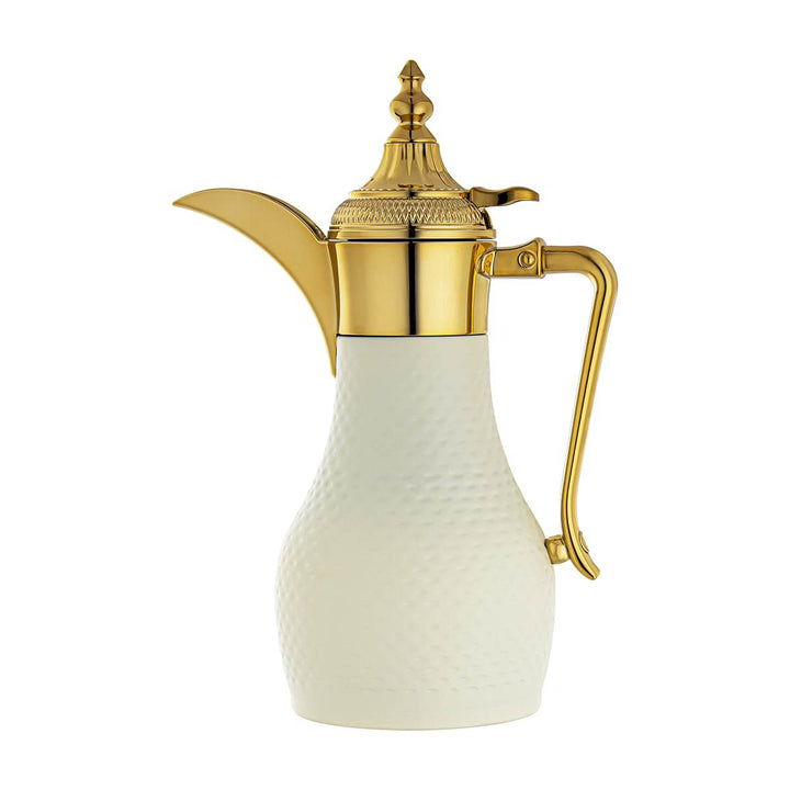 Almarjan 0.6 Liter Stainless Steel Double Wal Hammered Collection Vacuum Dallah White & Gold - SUD/H-060-MIVG